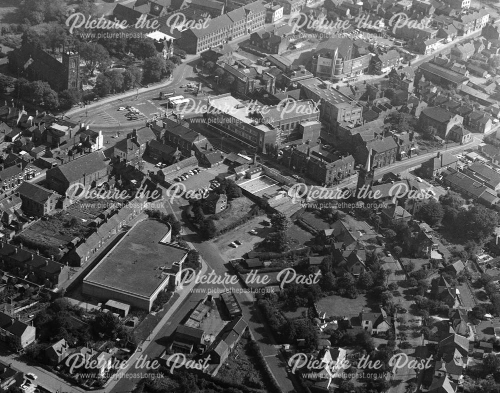 Aerial view showing centre of town, Ilkeston, 1971