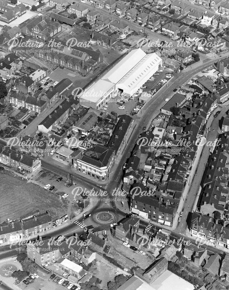 Aerial view showing White Lion Square area, Ilkeston, 1971