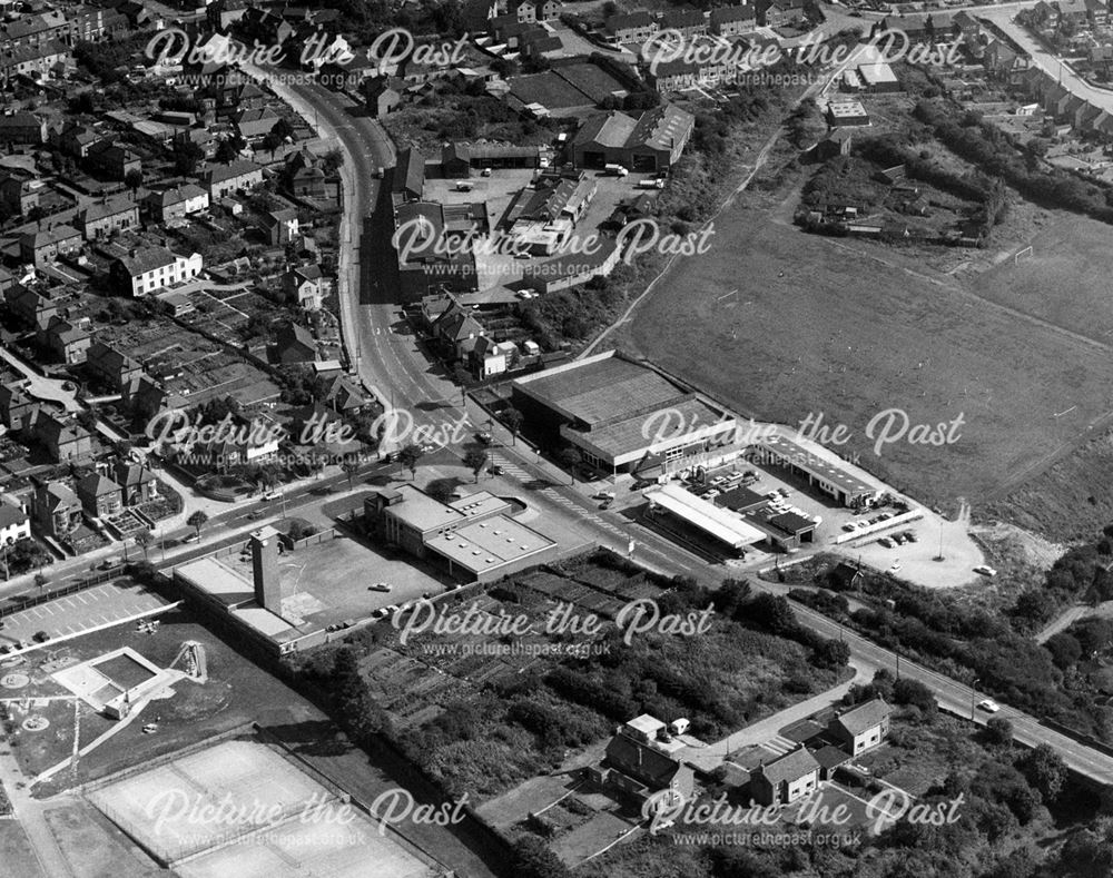 Aerial view showing Derby Road area, Ilkeston, 1971