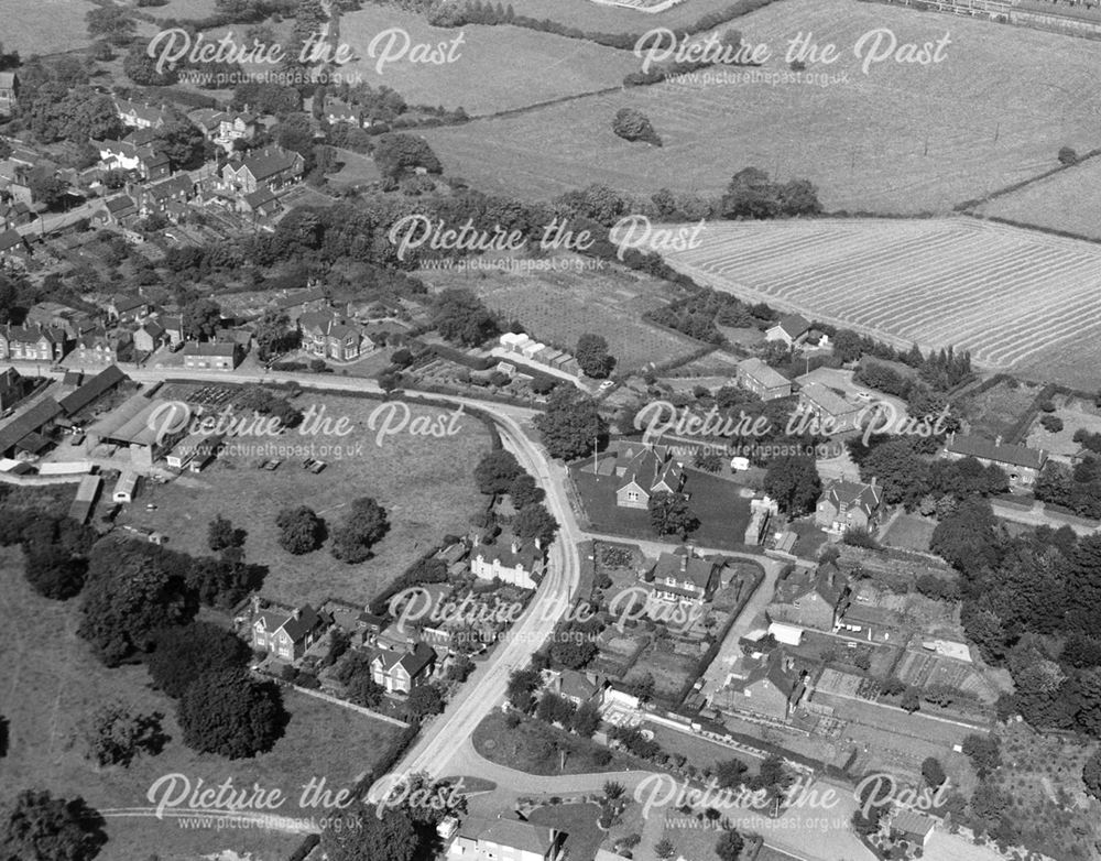 Aerial view showing village, Stanton by Dale, 1971