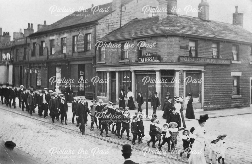 Tattersall's, Corner of High Street-George Street, Glossop, c 1900