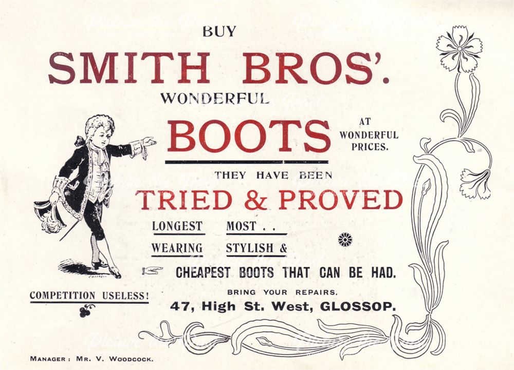 Smith Brothers Boot Shop, 47 High Street West, Glossop, 1904