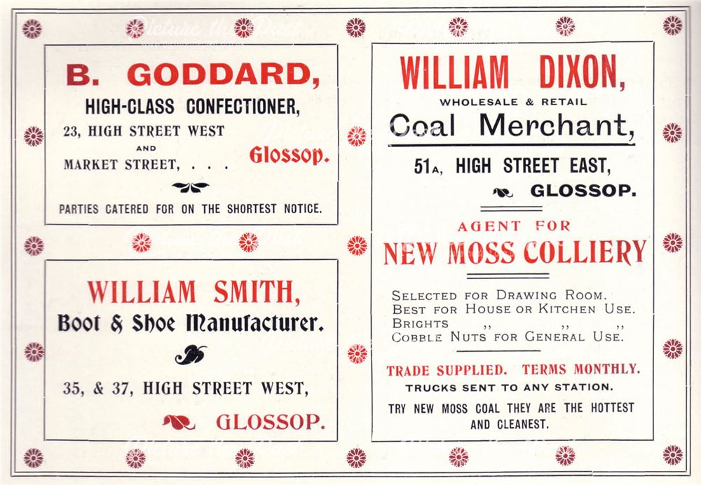 Adverts for Smith Brothers, G Goddard and W Dixon, High Street, Glossop, 1904