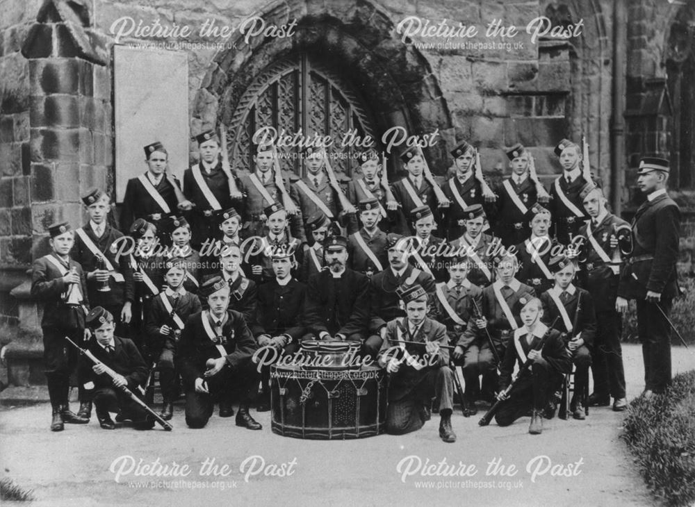 Unknown Boys Band Outside Church, Hayfield, c 1910s ?