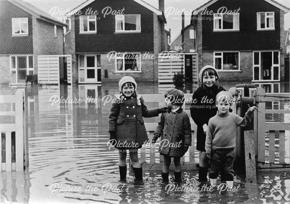 Children standing in flood water - Borrowash