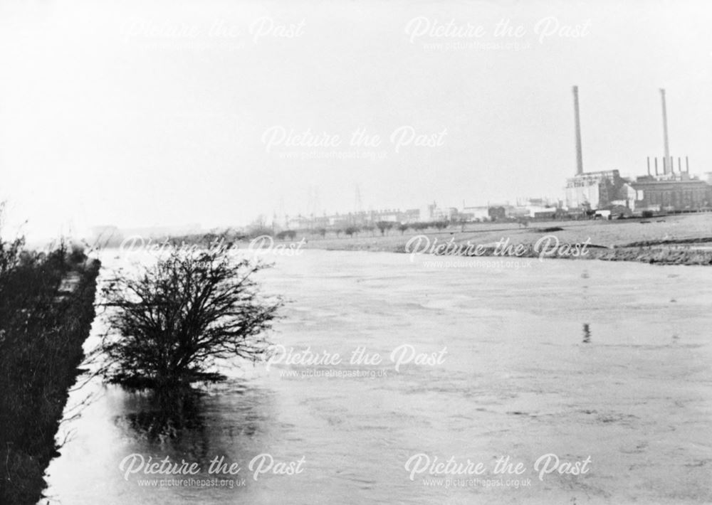 Floods from the Bridge over River Derwent, 1960