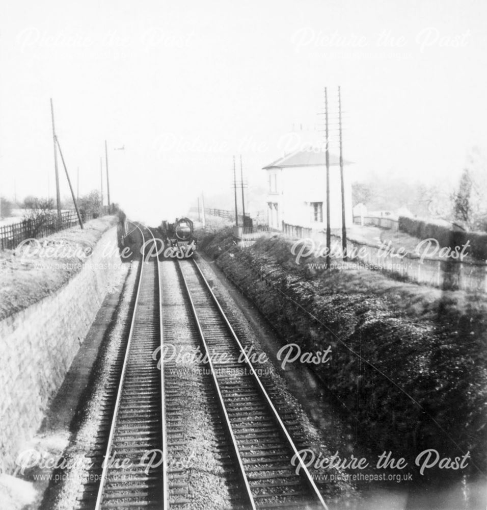 Railway Line at Borrowash with Steam Train passing the Station Master's house.