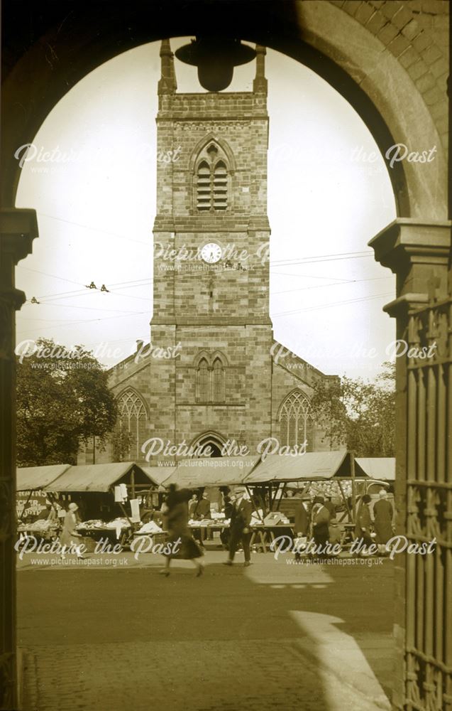 St Mary's Church and Market, Ilkeston, c 1935?