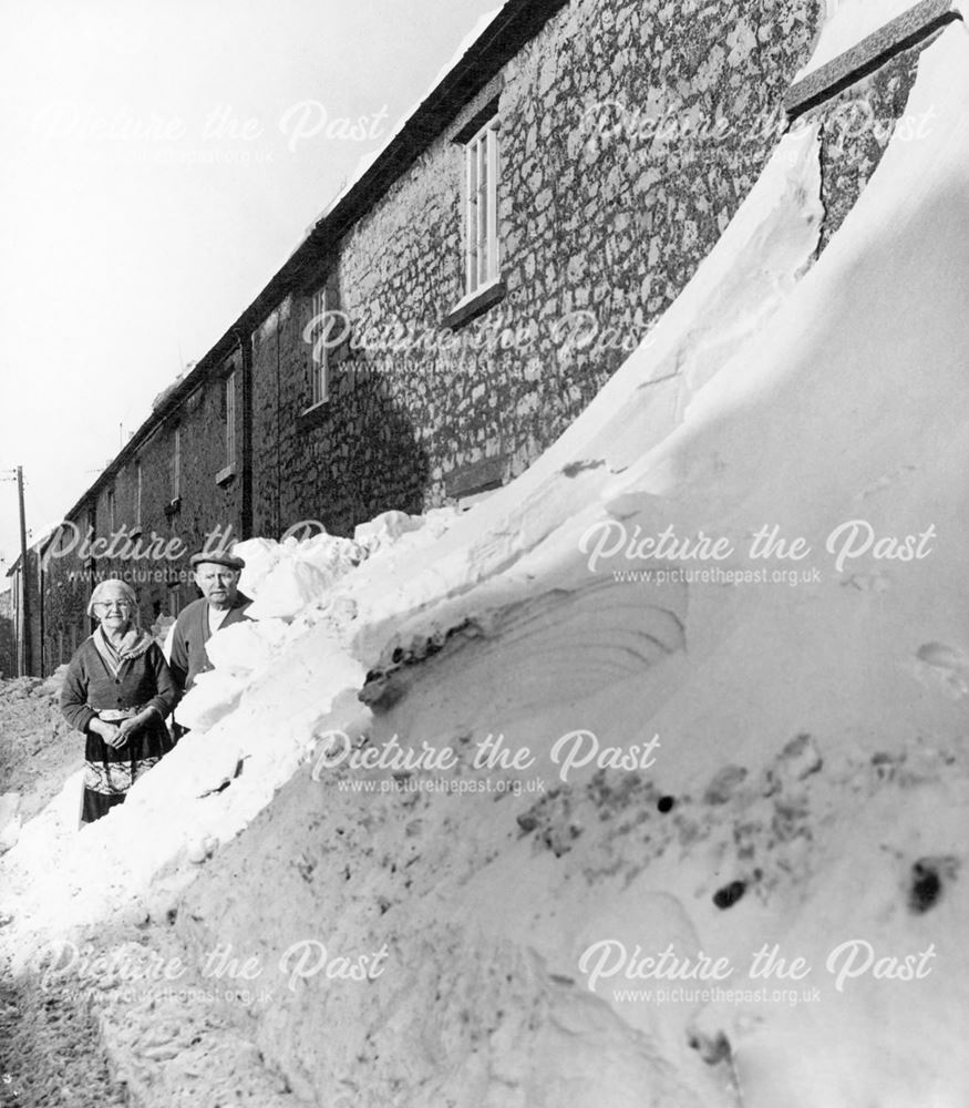 Mr and Mrs Garner's home in the snow, Upper End, Peak Dale, Winter 1963