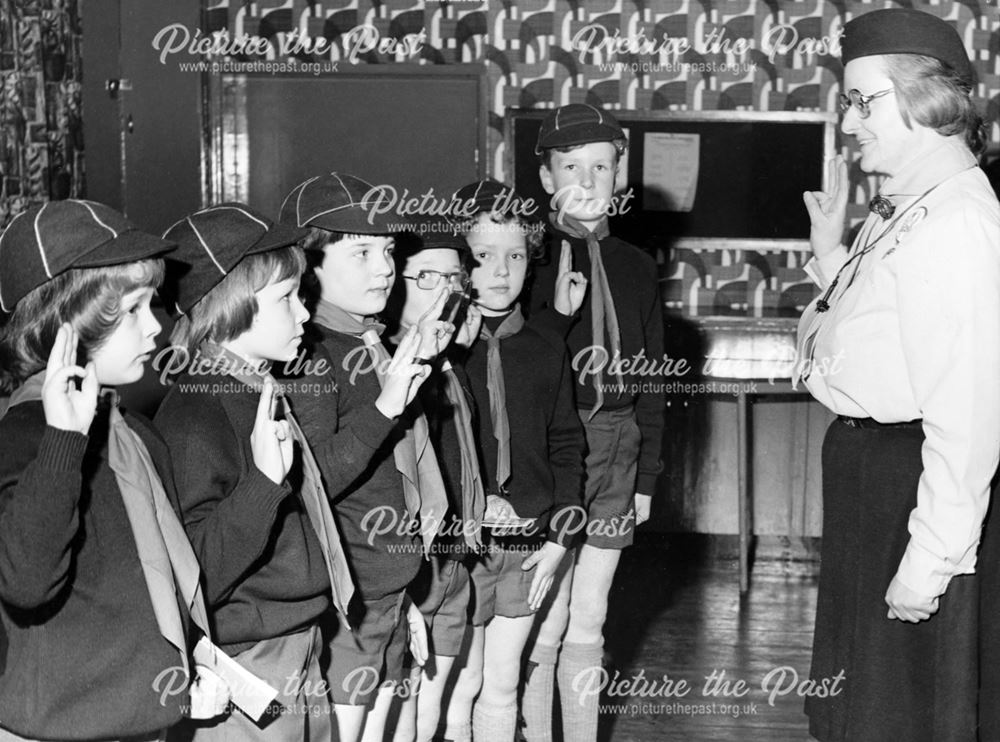 Cub Scouts induction, Village Hall, Hayfield, 1977