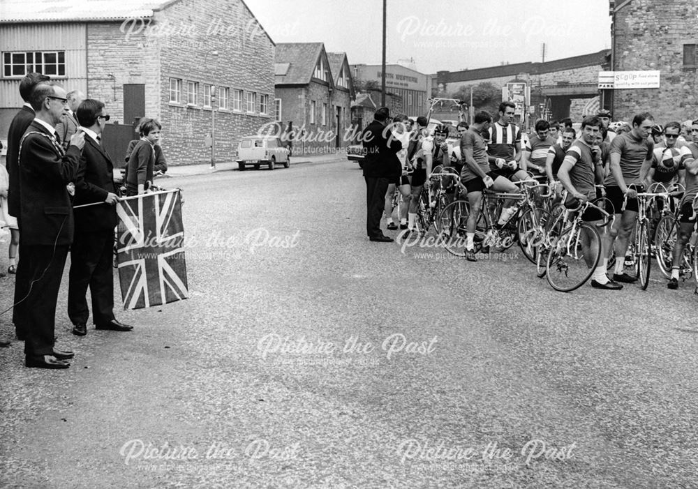 Start of the Tour of the Peak Cycle Race, Bridge Street, Buxton, 1969