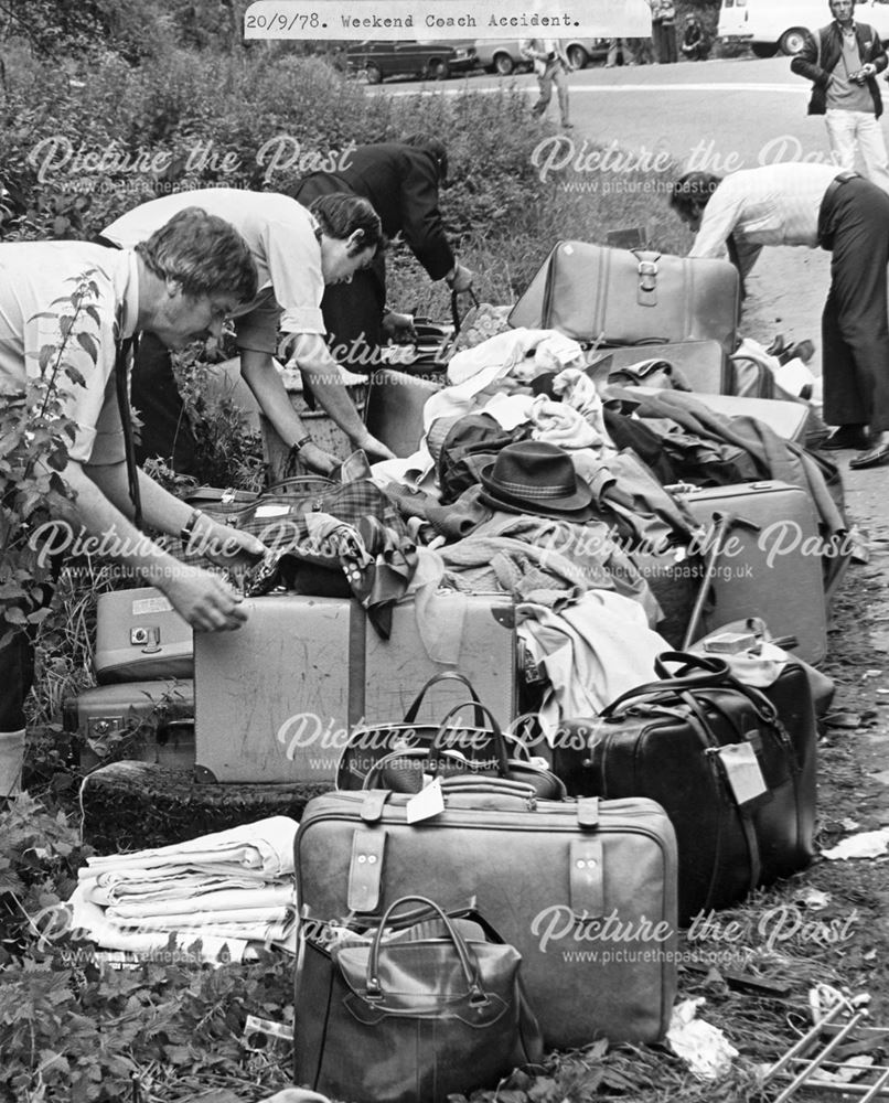 Sorting Through the Luggage from Coach Crash at Taddington Dale, 1978