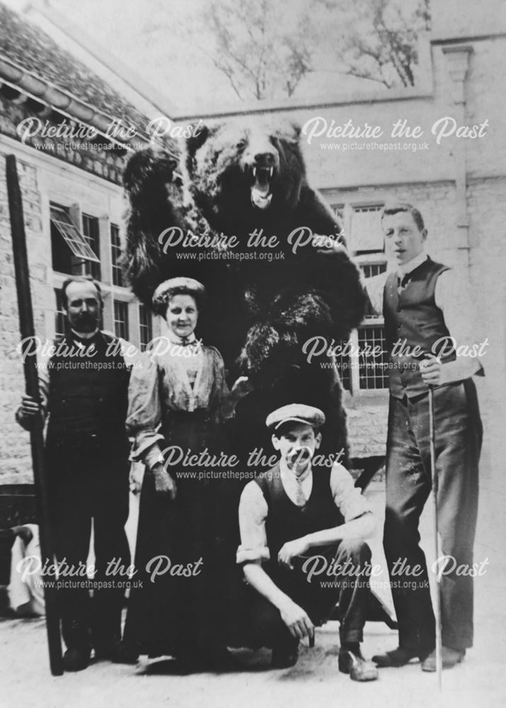 Thornbridge Hall, Stable yard with servants and stuffed bear