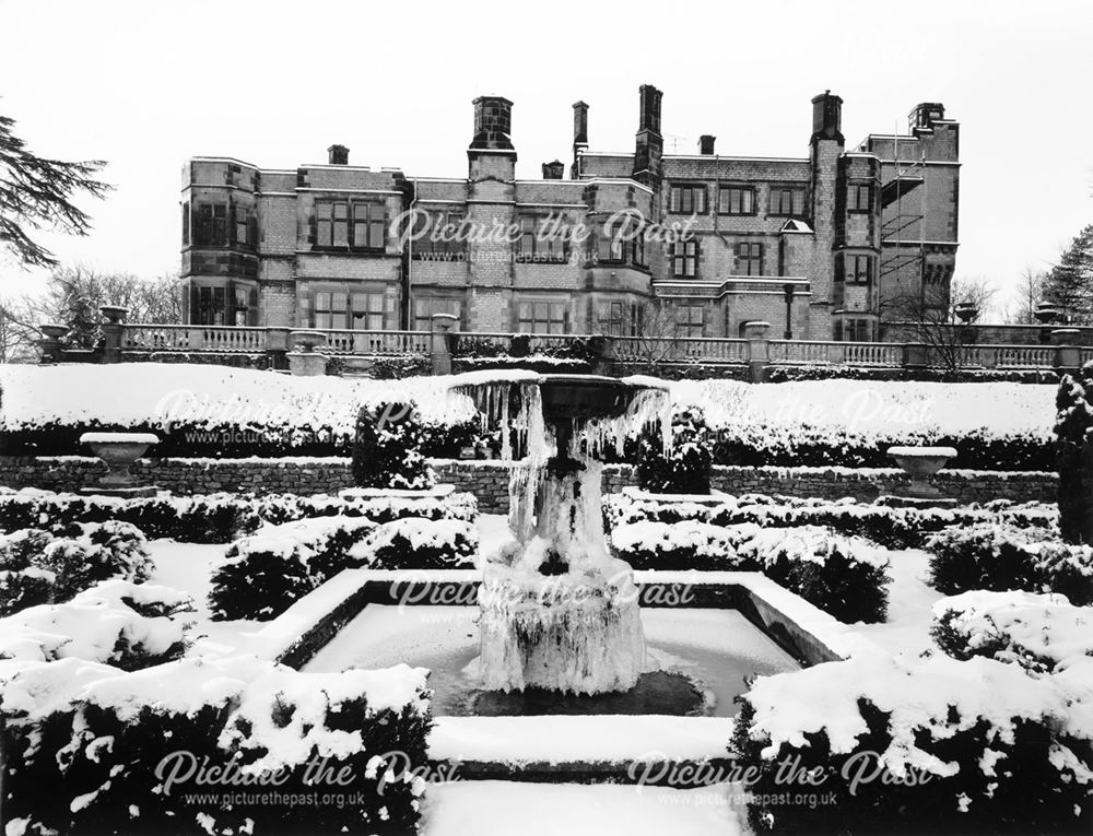 Thornbridge Hall and formal gardens in winter