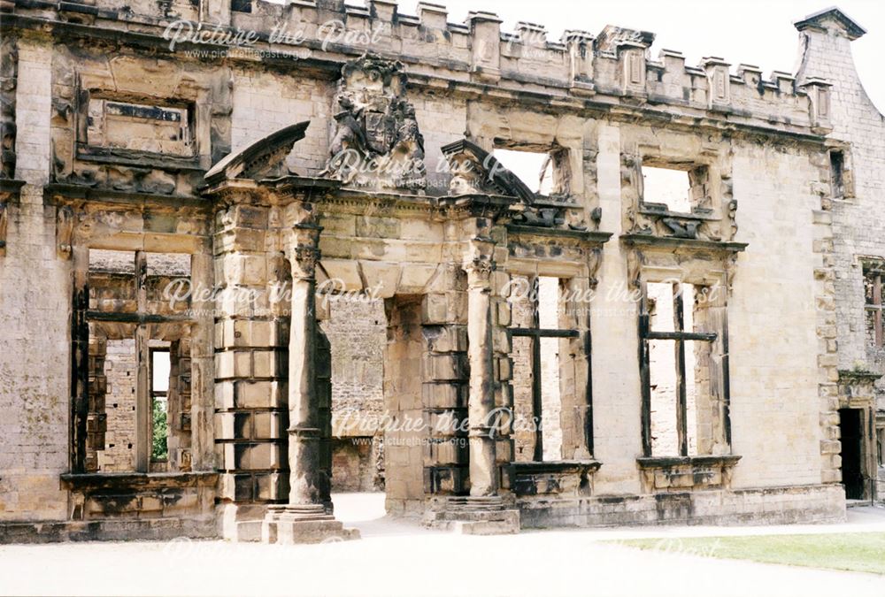 Bolsover Castle - The doorway to the ruins of the Great Court in the terrace range of buildings
