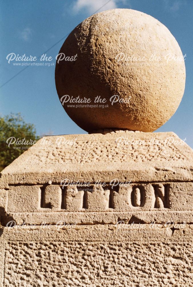 Ball finial on a gate post at Litton Mill