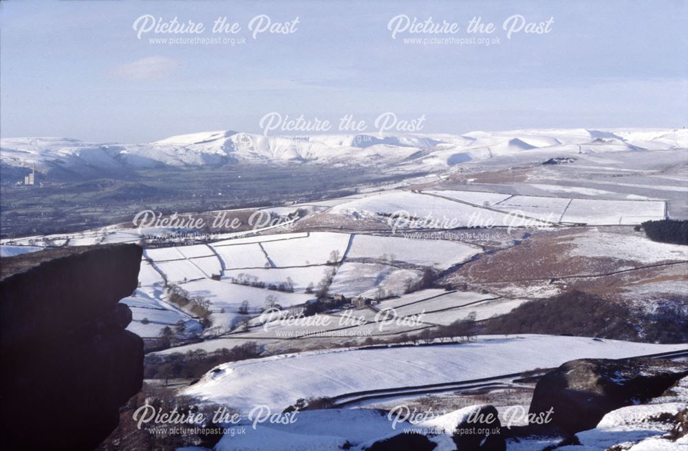 View in winter from the top of Stanage Edge looking towards Kinder Scout