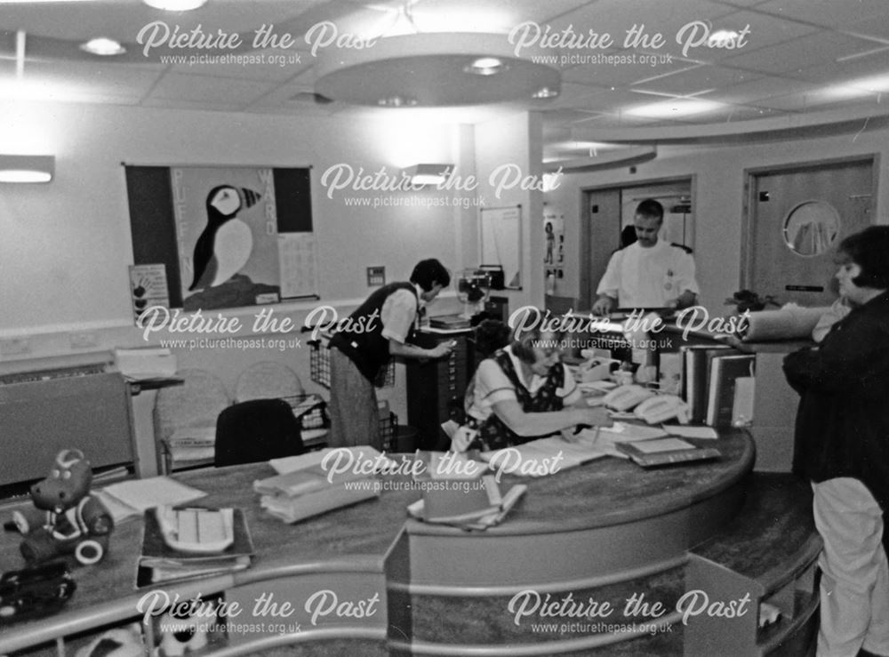 Reception desk, new children's hospital, on opening day