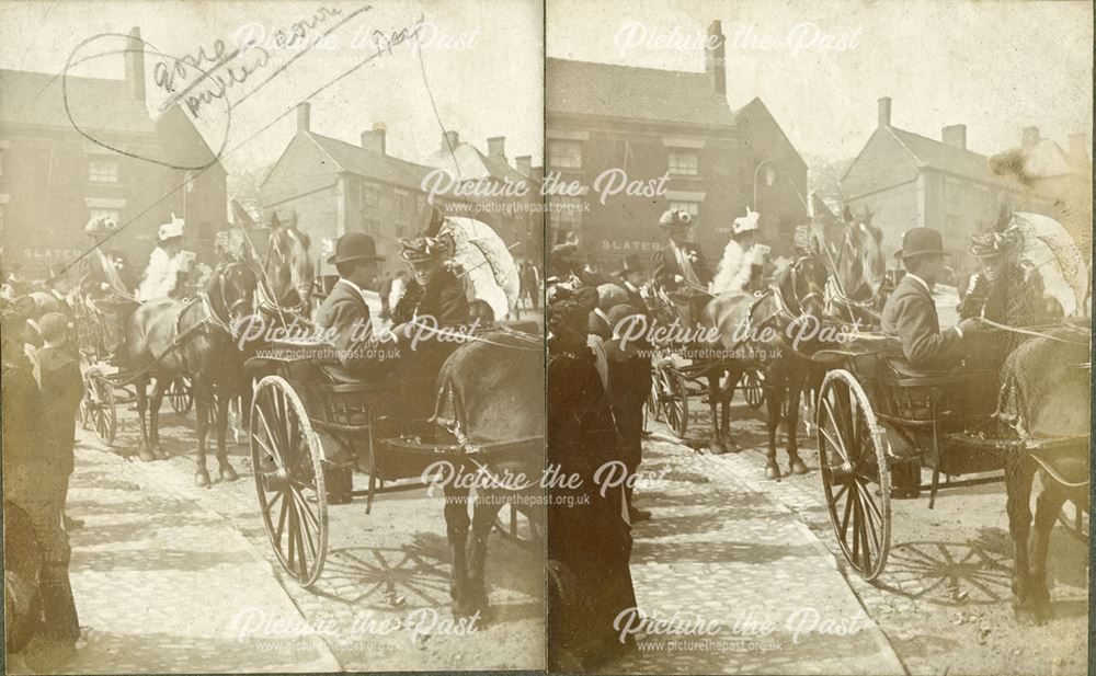 Carriages in front of Slater's shop at bottom of Buxton Road