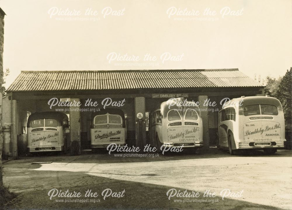 Four of Dimbleby's Buses in the Garage, Ashover, 1952