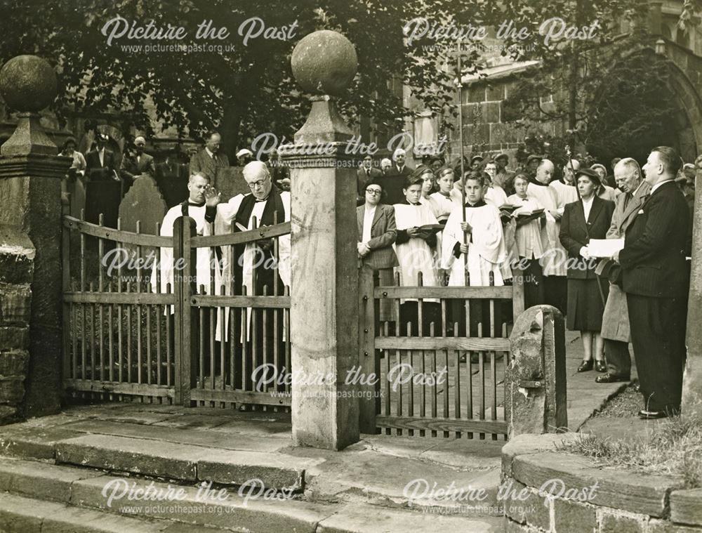 Dedication of gates, All Saints Church, Ashover, 1954