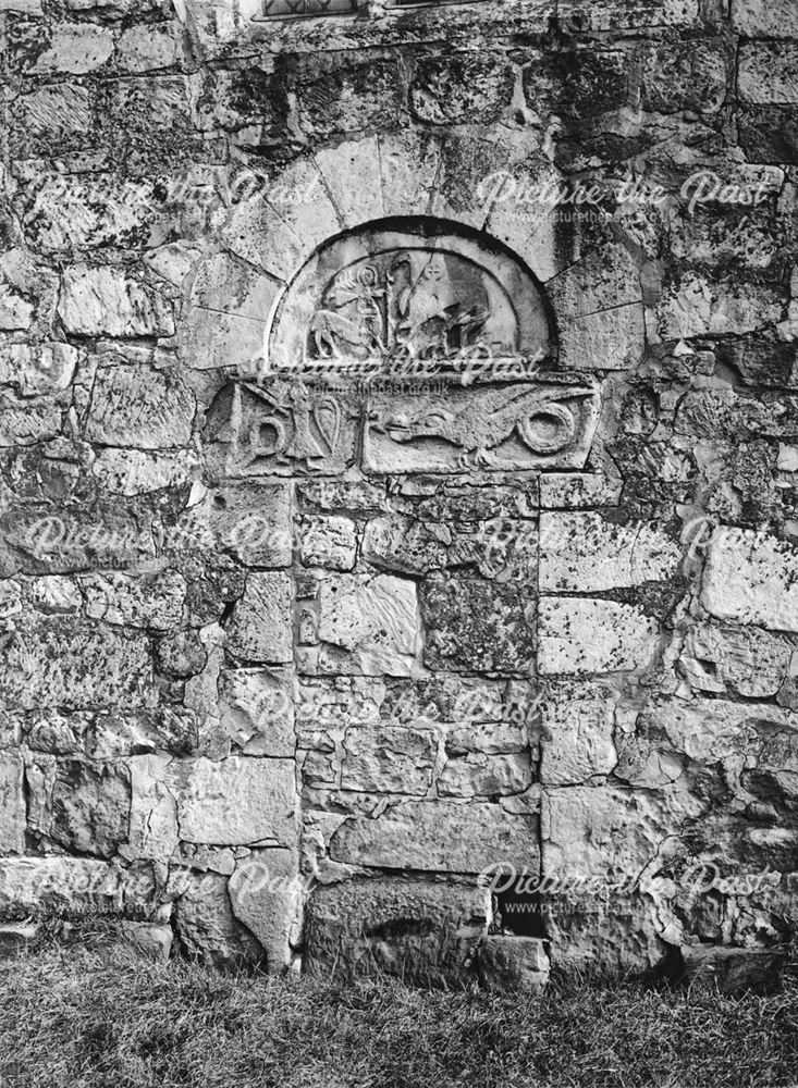 Old doorway with carvings, St John the Baptist Church, Ault Hucknall, late 19th century