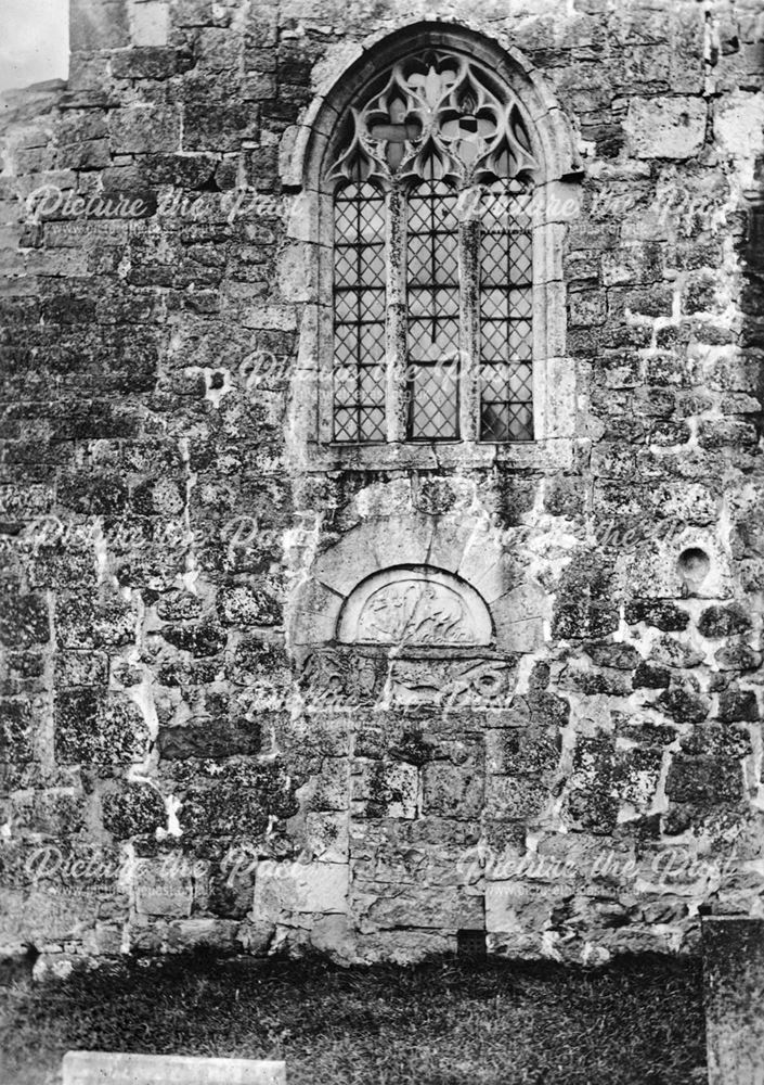 Church window and old doorway, St John the Baptist Church, Ault Hucknall, late 19th century