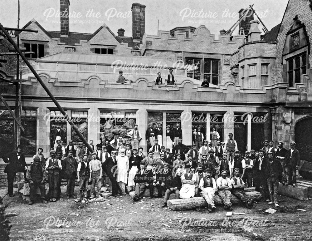 Workmen engaged to build the winter garden at Thornbridge Hall, early 1900s