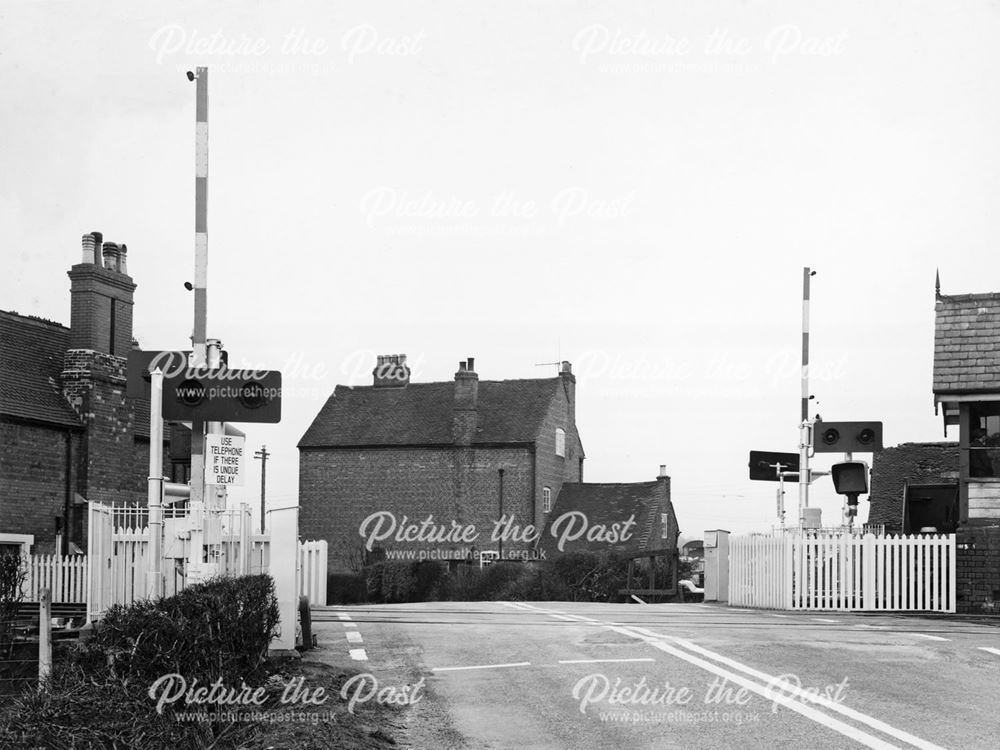 Spath level crossing near Uttoxeter in Staffordshire, February 1961.