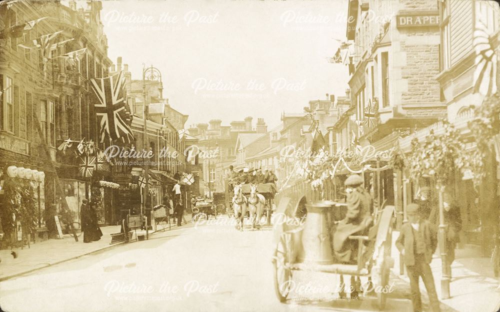Street scene decorated for Edward VII visit, Buxton, 1905