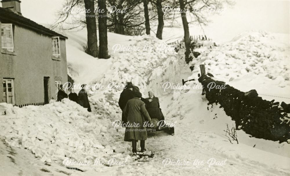 Mrs Ollerenshaw's Cottage and Snow scene, Aston, North Derbyshire