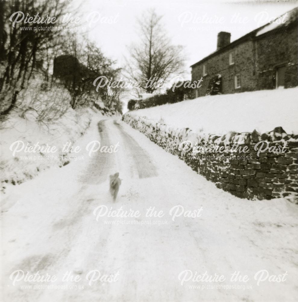 Aston Lane in snow, Aston, North Derbyshire, c 1963?