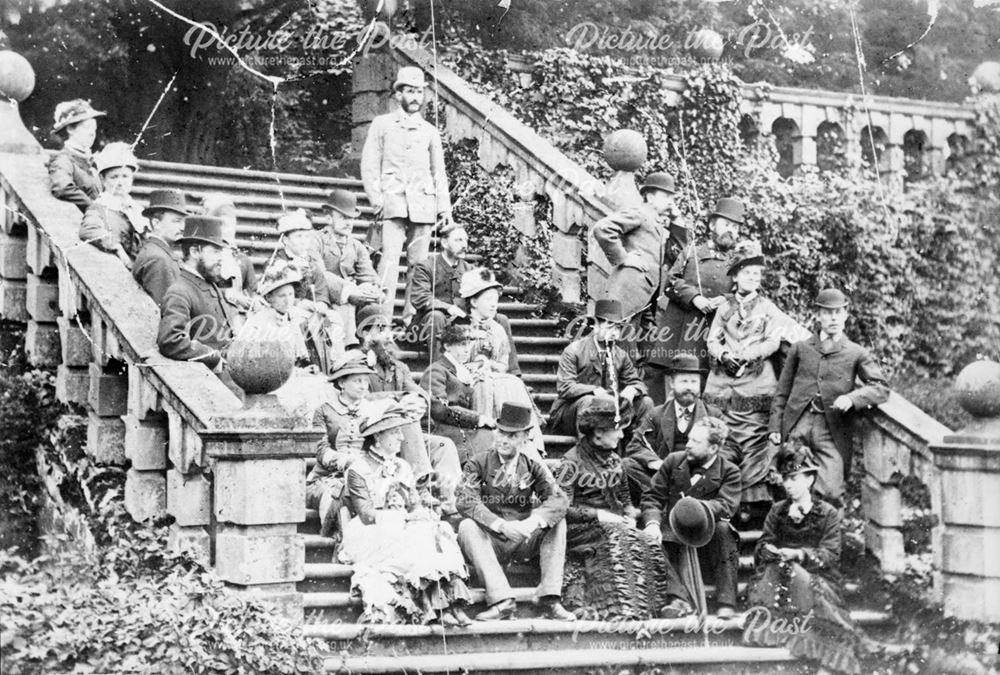 Tourists on Steps at Haddon Hall, Bakewell, c 1870s-90s