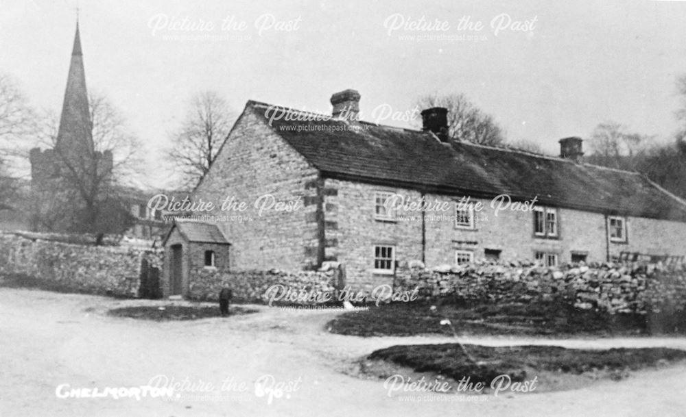 Cliffhouse Farm and St John's Church, Chelmorton, c 1920