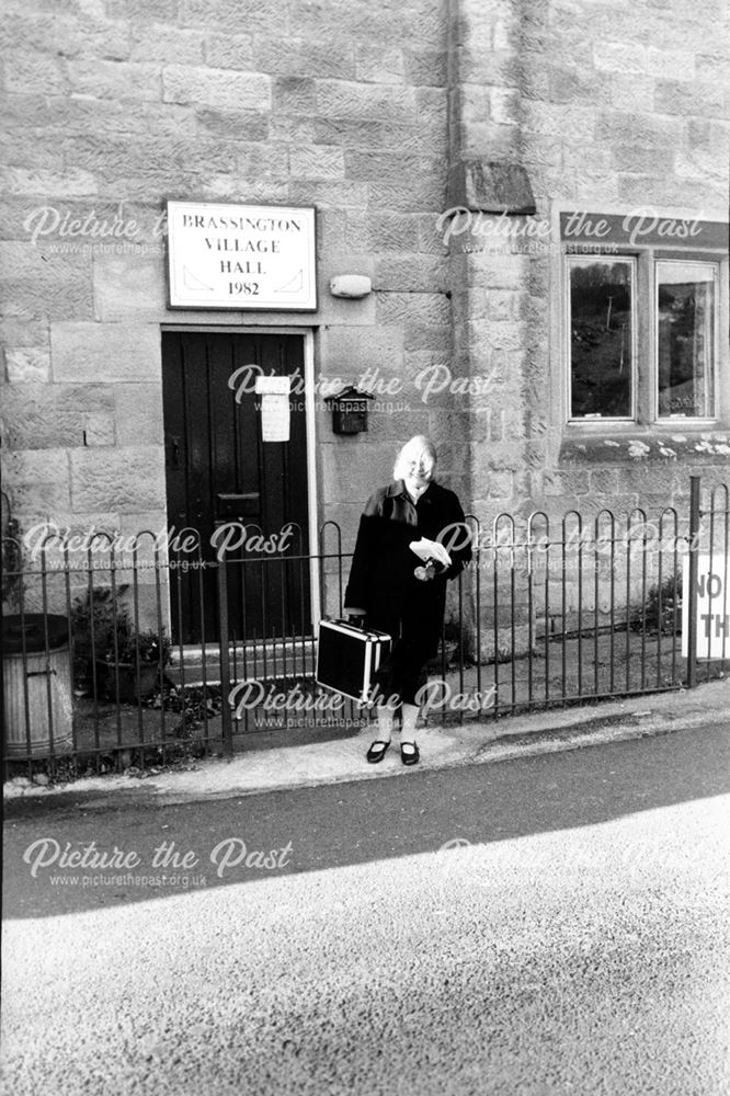 Dr Mordey leaving village hall after her weekly surgery