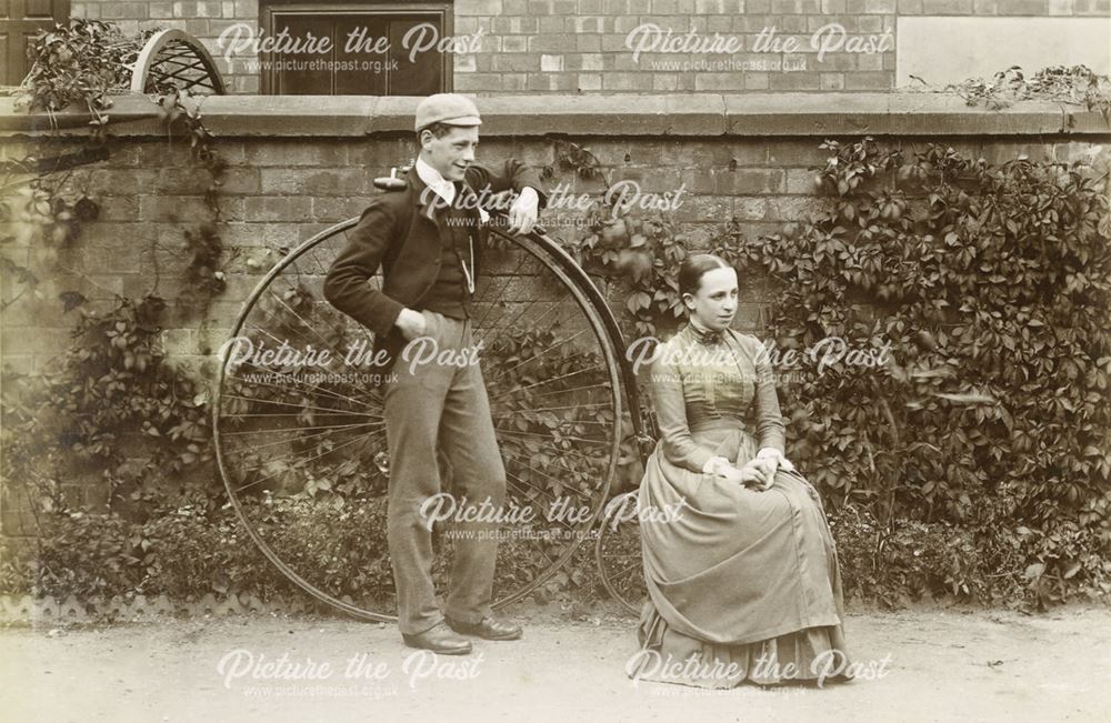 Boy and Girl with Penny Farthing Bicycle, 1880s-1890s