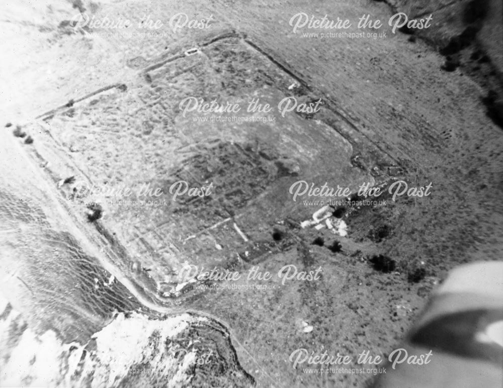 Aerial of Melandra Castle, Roman Fort, Glossop, c 1959-60