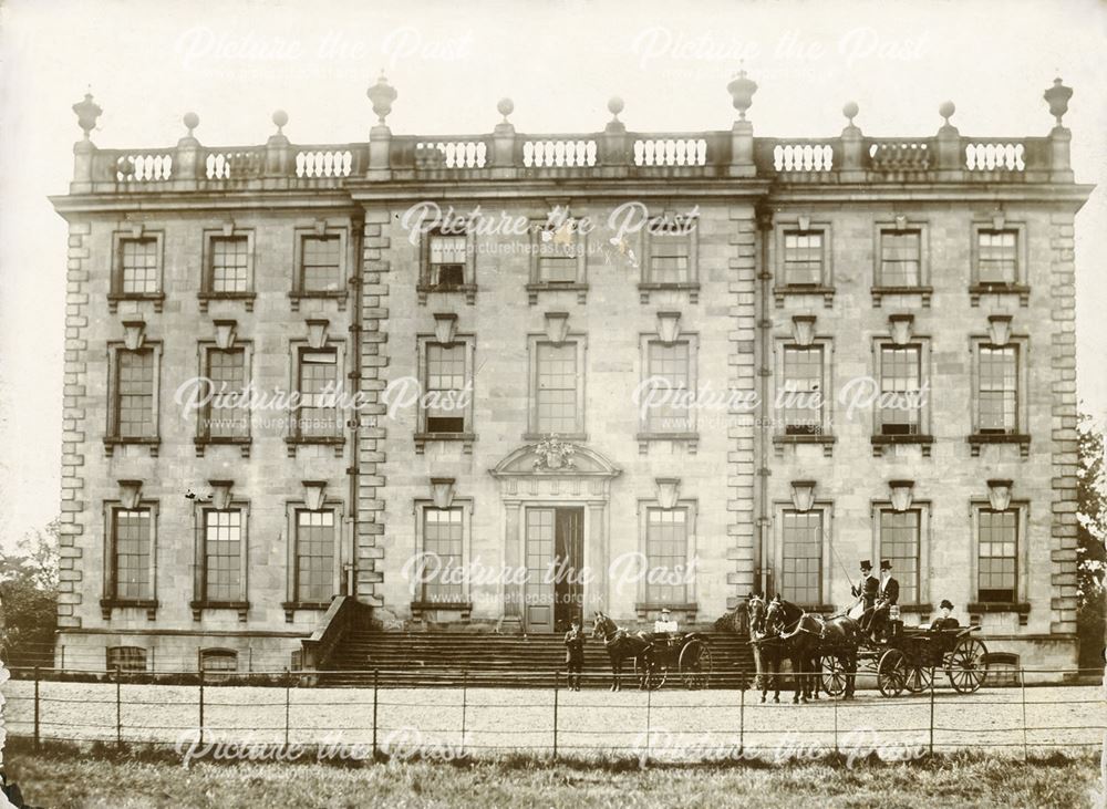 East Front of Wingerworth Hall and Mrs Hunloke, Wingerworth, c 1890