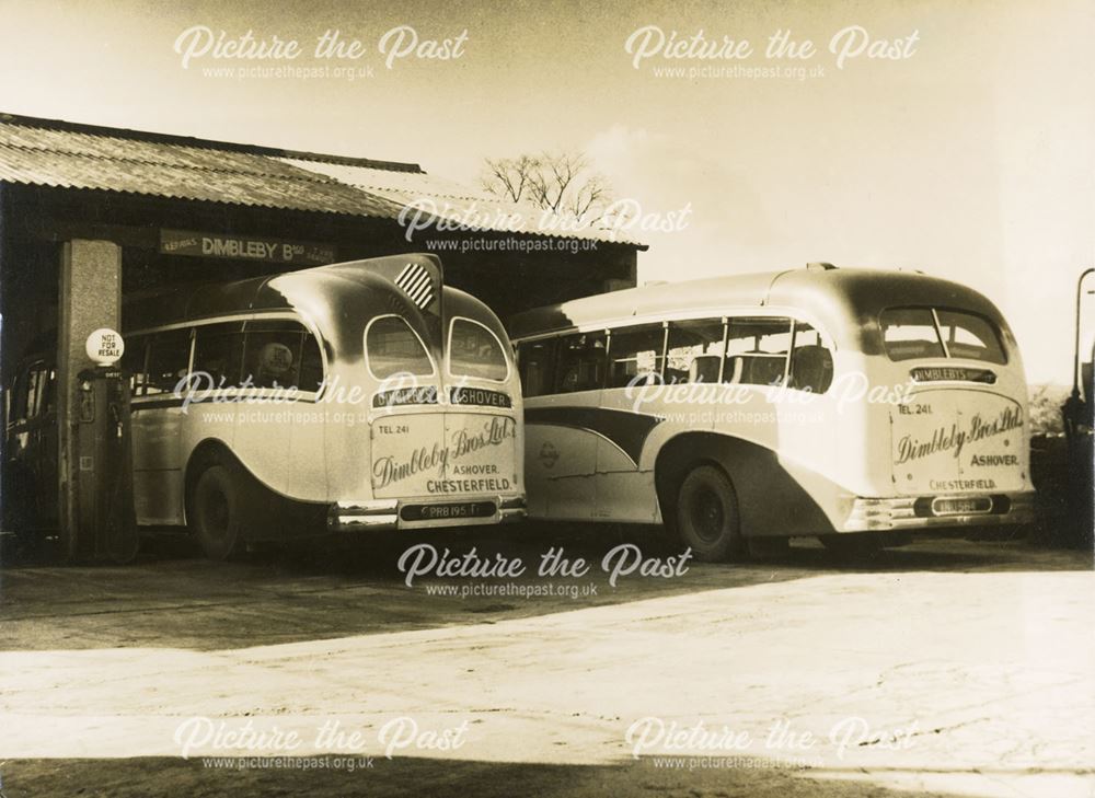 Two of Dimbleby's Buses in the Garage, Ashover, 1952