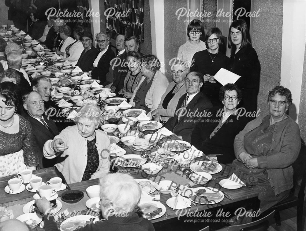 Old Peoples' Christmas Dinner, Parish Hall, Milken Lane, Ashover, 1967