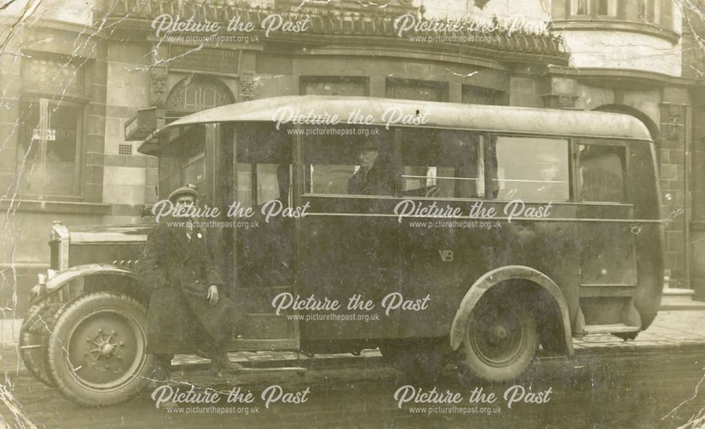 David Dimbleby and his Bus outside the Sun Inn Public, West Bars, Chesterfield, 1931