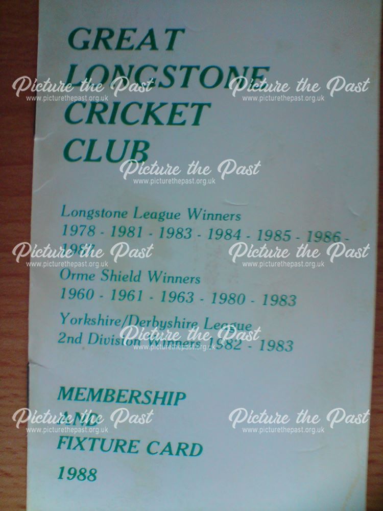 Fixture Card, Great Longstone Club, The Recreation Ground, Great Longstone, 1988