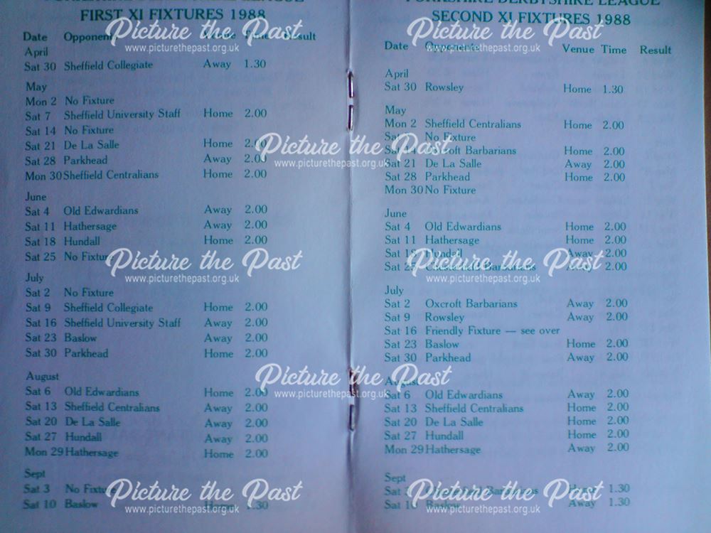 Fixture Card, Great Longstone Club, The Recreation Ground, Great Longstone, 1988