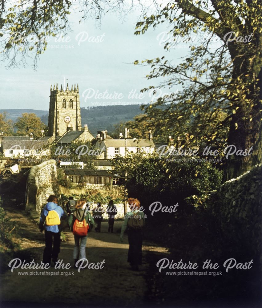 All Saints Parish Church in Autumn Light, from Alport Lane, Youlgreave, c 1980s