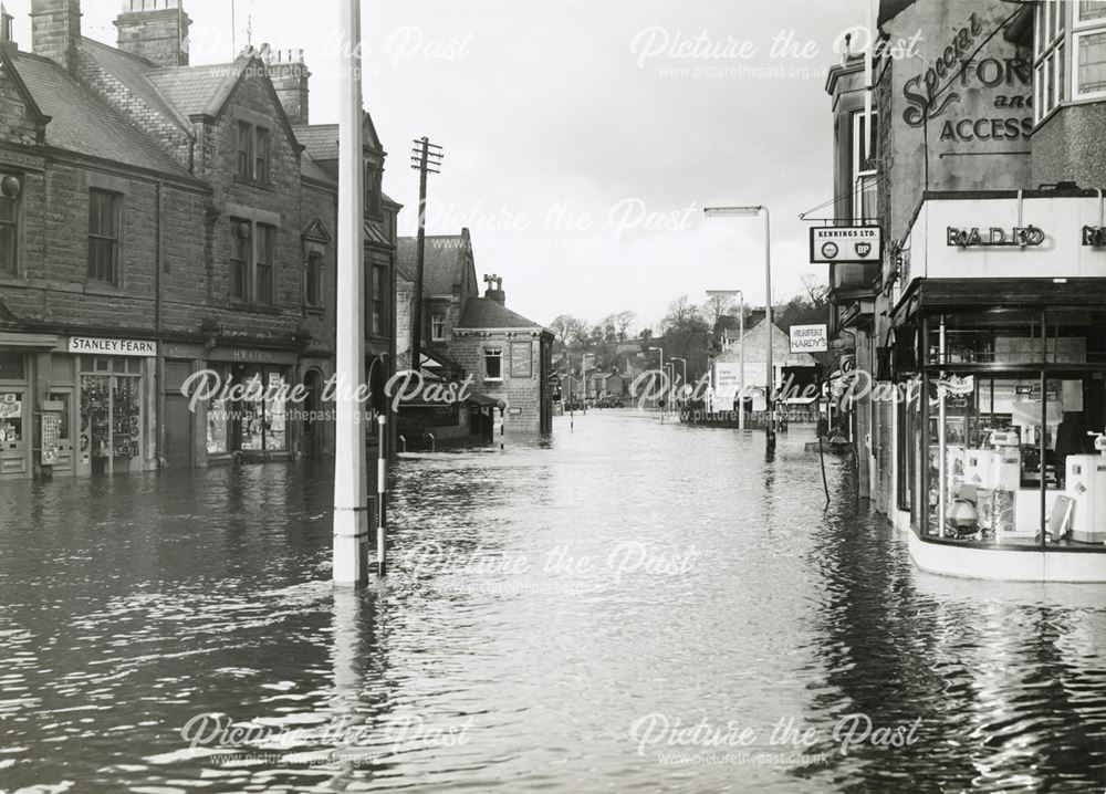 Floods taken from Crown Square, Bakewell Road, Matlock, 1960s