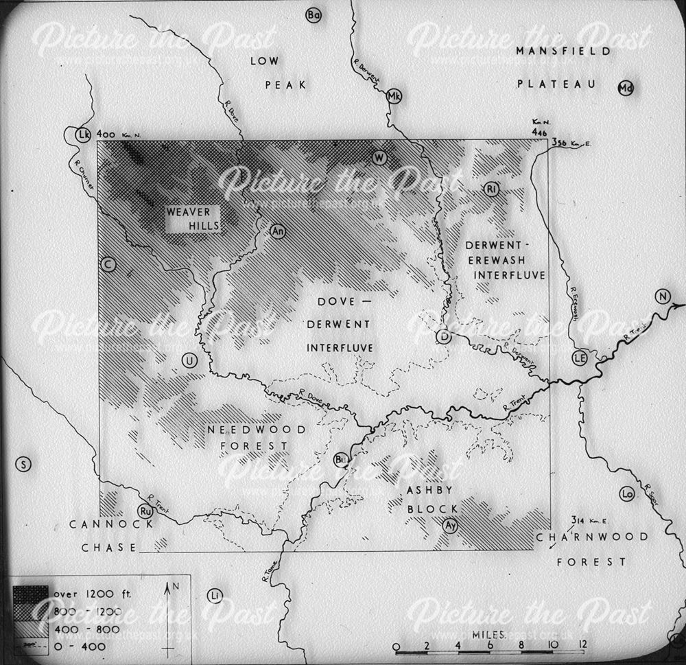 Derwent Map with Physical, Derbyshire, c 1930