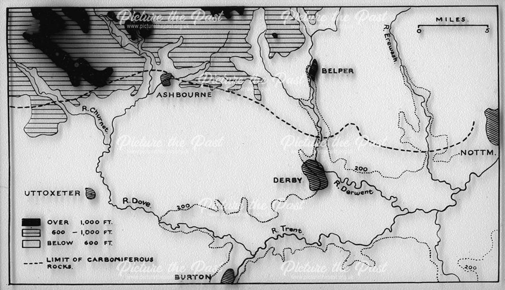 South Derbyshire Physical Map, c 1900