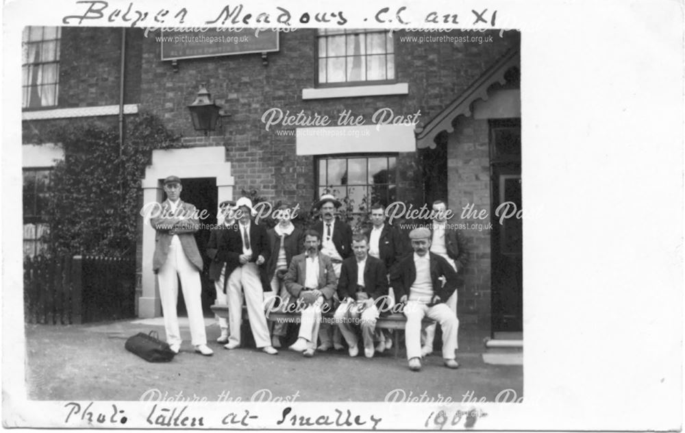 Belper Meadows Cricket Club outside Nags Head in Smalley, 1908