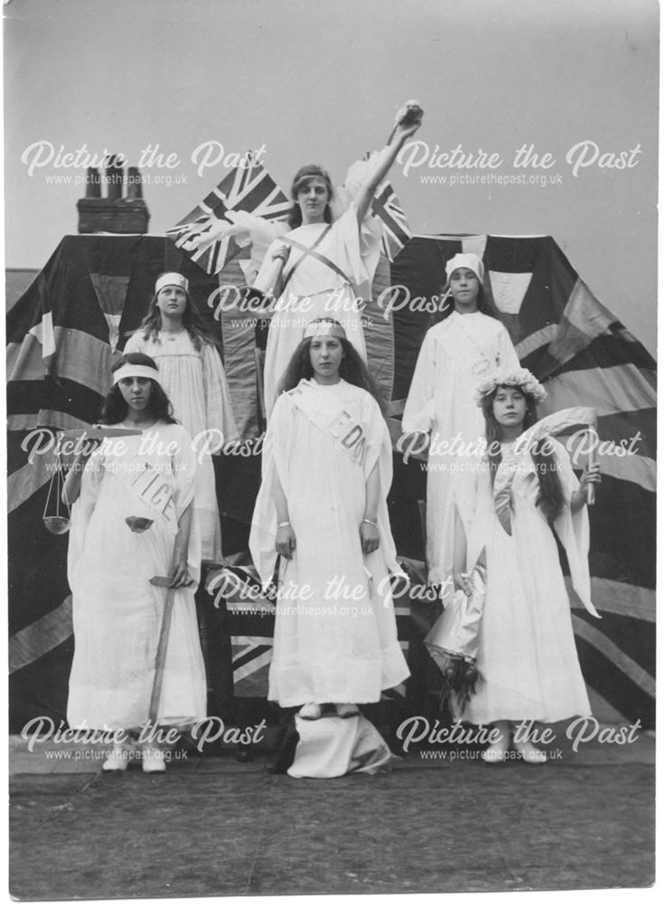 Girls dressed up for a Pageant, Long Eaton, c 1930s ?