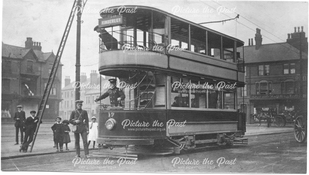 Tram saying 'Kimberley' on Heanor Market Place, c 1910s